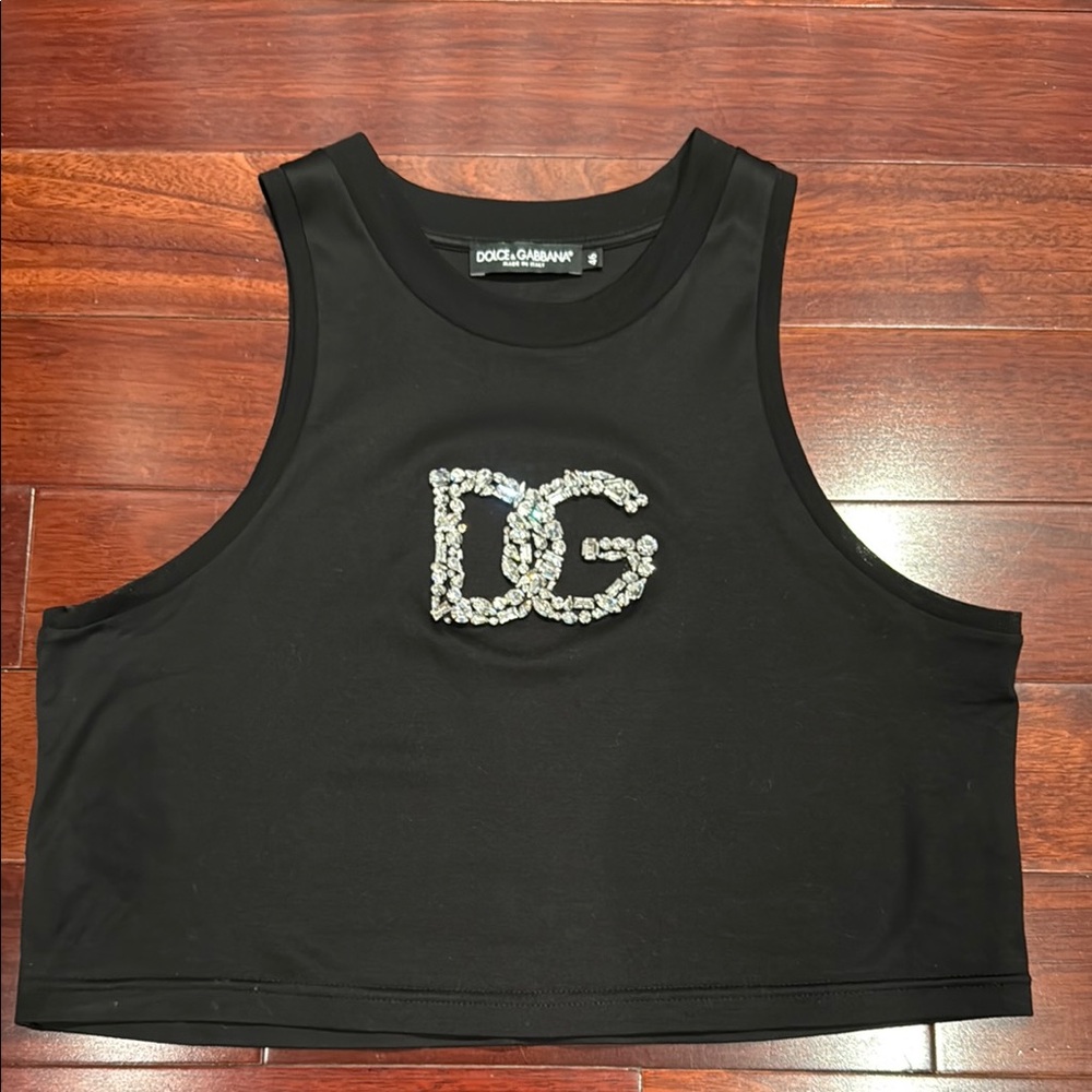 Dolce & Gabbana Black Embellished Sleeveless Crop Tank